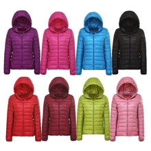 Load image into Gallery viewer, Ultra-light Plus Size Thin Down Jacket Women 2019 Autumn Winter Slim Short Hooded Warm White Duck Down Coat Women&#39;s Outerwear
