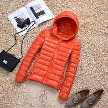 Load image into Gallery viewer, Ultra-light Plus Size Thin Down Jacket Women 2019 Autumn Winter Slim Short Hooded Warm White Duck Down Coat Women&#39;s Outerwear