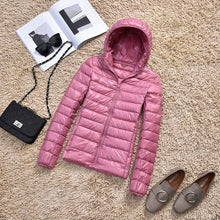 Load image into Gallery viewer, Ultra-light Plus Size Thin Down Jacket Women 2019 Autumn Winter Slim Short Hooded Warm White Duck Down Coat Women&#39;s Outerwear