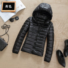 Load image into Gallery viewer, Ultra-light Plus Size Thin Down Jacket Women 2019 Autumn Winter Slim Short Hooded Warm White Duck Down Coat Women&#39;s Outerwear