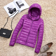 Load image into Gallery viewer, Ultra-light Plus Size Thin Down Jacket Women 2019 Autumn Winter Slim Short Hooded Warm White Duck Down Coat Women&#39;s Outerwear
