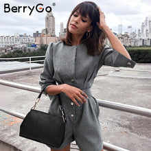 Load image into Gallery viewer, BerryGo Button blazer winter jumpsuit women overalls Office ladies jumpsuits rompers Female short one piece autumn work playsuit