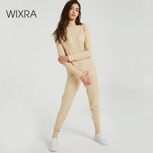 Load image into Gallery viewer, Wixra Knitted Women Sweater Sets Turtleneck Long Sleeve Sweaters Tops+Pockets Long Pants Solid 2 Pieces Suits Winter Costume