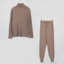Load image into Gallery viewer, Wixra Knitted Women Sweater Sets Turtleneck Long Sleeve Sweaters Tops+Pockets Long Pants Solid 2 Pieces Suits Winter Costume