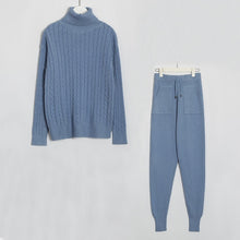 Load image into Gallery viewer, Wixra Knitted Women Sweater Sets Turtleneck Long Sleeve Sweaters Tops+Pockets Long Pants Solid 2 Pieces Suits Winter Costume