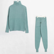 Load image into Gallery viewer, Wixra Knitted Women Sweater Sets Turtleneck Long Sleeve Sweaters Tops+Pockets Long Pants Solid 2 Pieces Suits Winter Costume