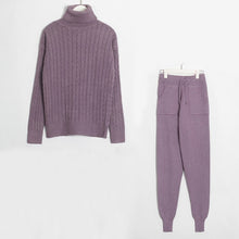 Load image into Gallery viewer, Wixra Knitted Women Sweater Sets Turtleneck Long Sleeve Sweaters Tops+Pockets Long Pants Solid 2 Pieces Suits Winter Costume