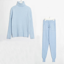 Load image into Gallery viewer, Wixra Knitted Women Sweater Sets Turtleneck Long Sleeve Sweaters Tops+Pockets Long Pants Solid 2 Pieces Suits Winter Costume